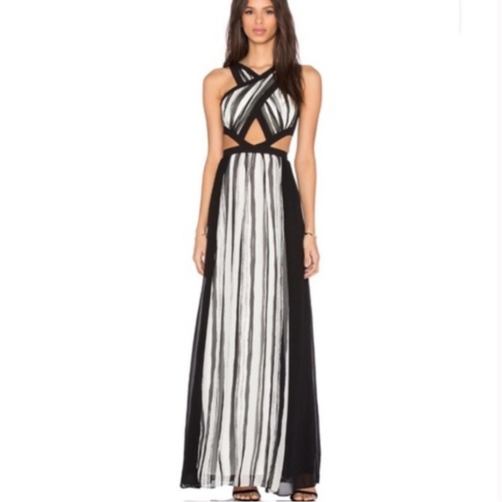 BCBG MaxAzria Malgosia Cutout Striped Maxi Prom Gown Dress NWOT Size 4
